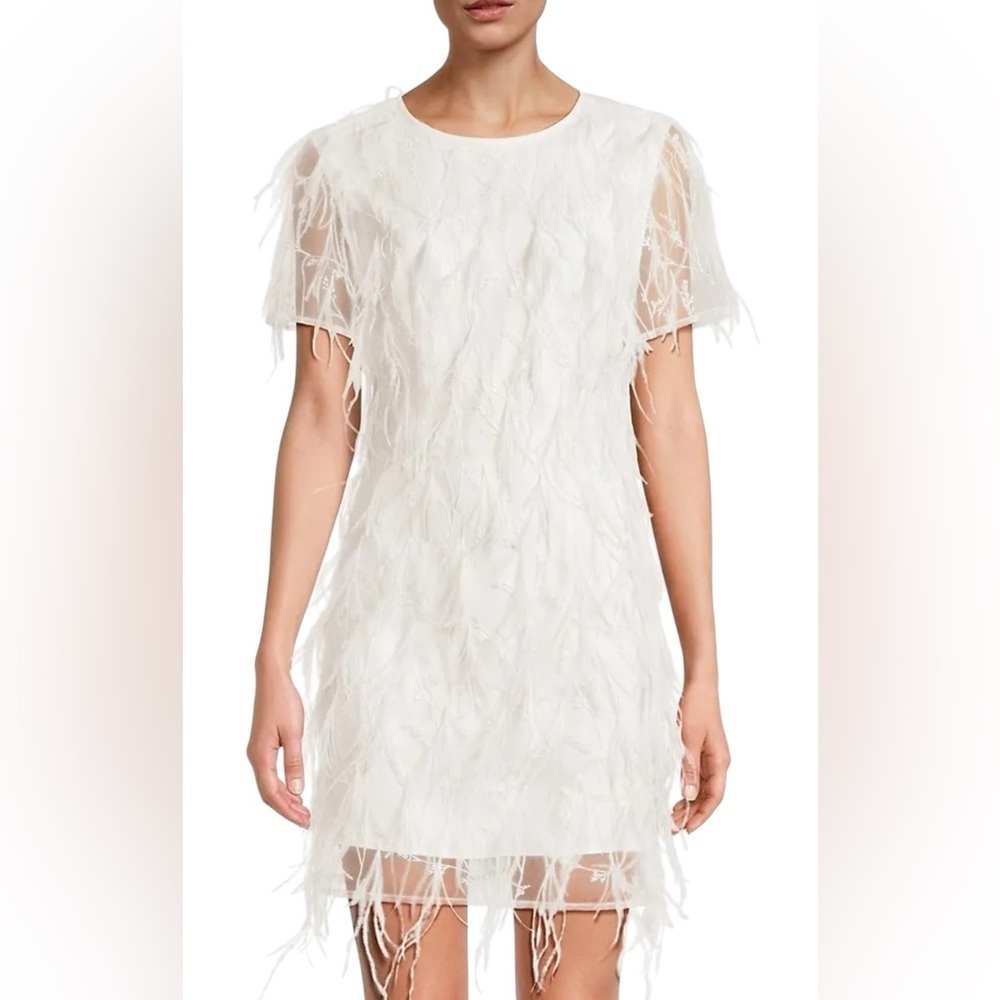 Milly Rana White Feather Shift Mini Dress Bridal Party Size 6 NWT